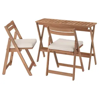 NÄMMARÖ table and 2 folding chairs, outdoor, foldable light brown stained/Frösön/Duvholmen beige, 108x37 cm