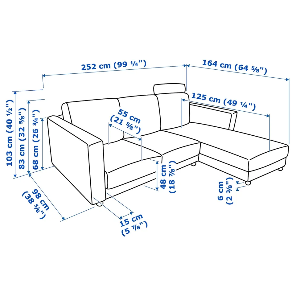 Illustration with measurements for the product: VIMLE.