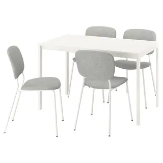 VIHALS / VIHALS table and 4 chairs, white/white Tibbleby beige-grey, 84/120x74 cm