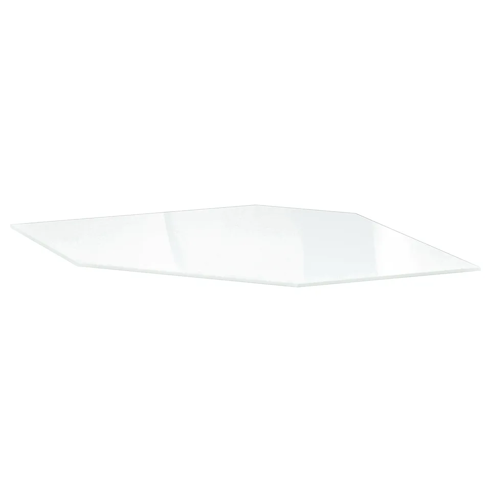 A UTRUSTA clear glass shelf, rectangular, with a modern design. Its made of toughened glass for durability.