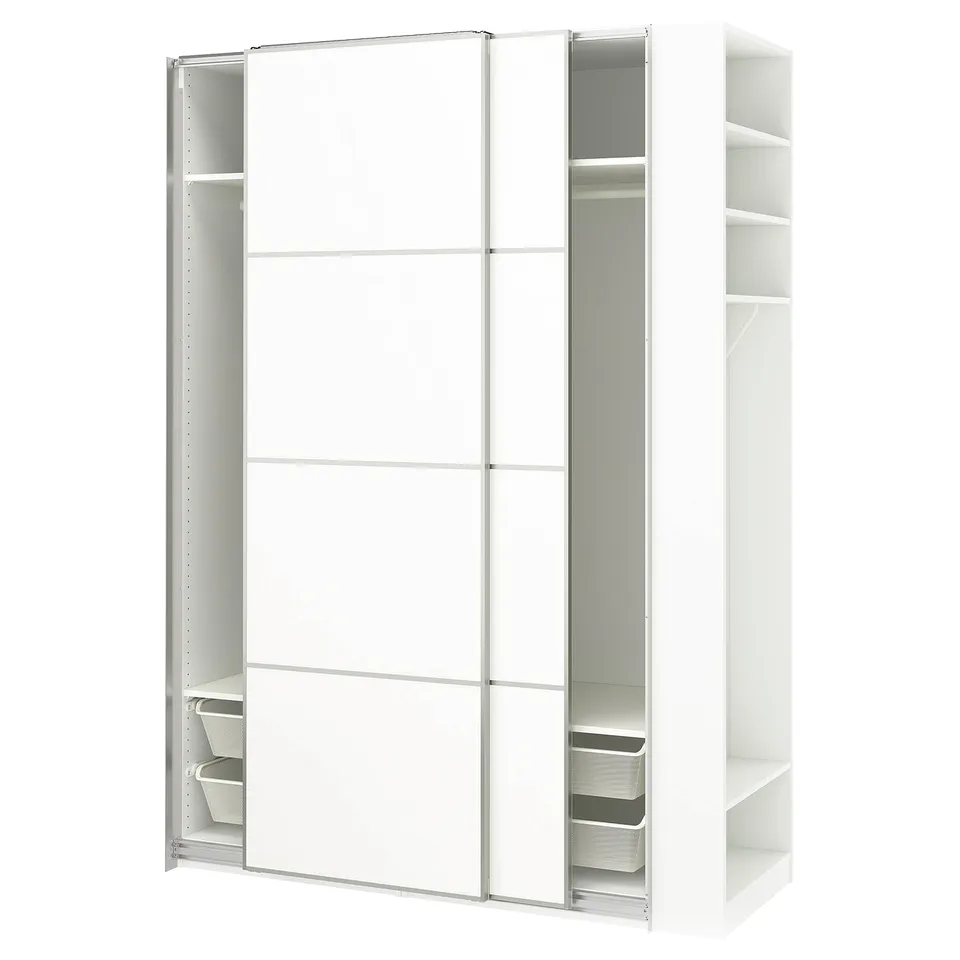 PAX / MEHAMN Wardrobe with sliding doors, white aluminium/white white, 170x66x236 cm