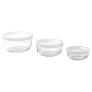 BESTÄMMA food container with lid, set of 3, glass