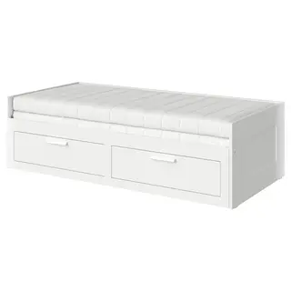 BRIMNES day-bed w 2 drawers/2 mattresses, white/Åfjäll firm, 80x200 cm
