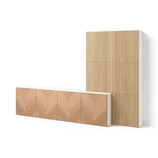 BESTÅ storage combination with doors, white Hedeviken/Björköviken oak veneer, 300x42x193 cm