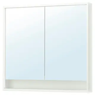 FAXÄLVEN mirror cabinet w built-in lighting, white, 100x15x95 cm