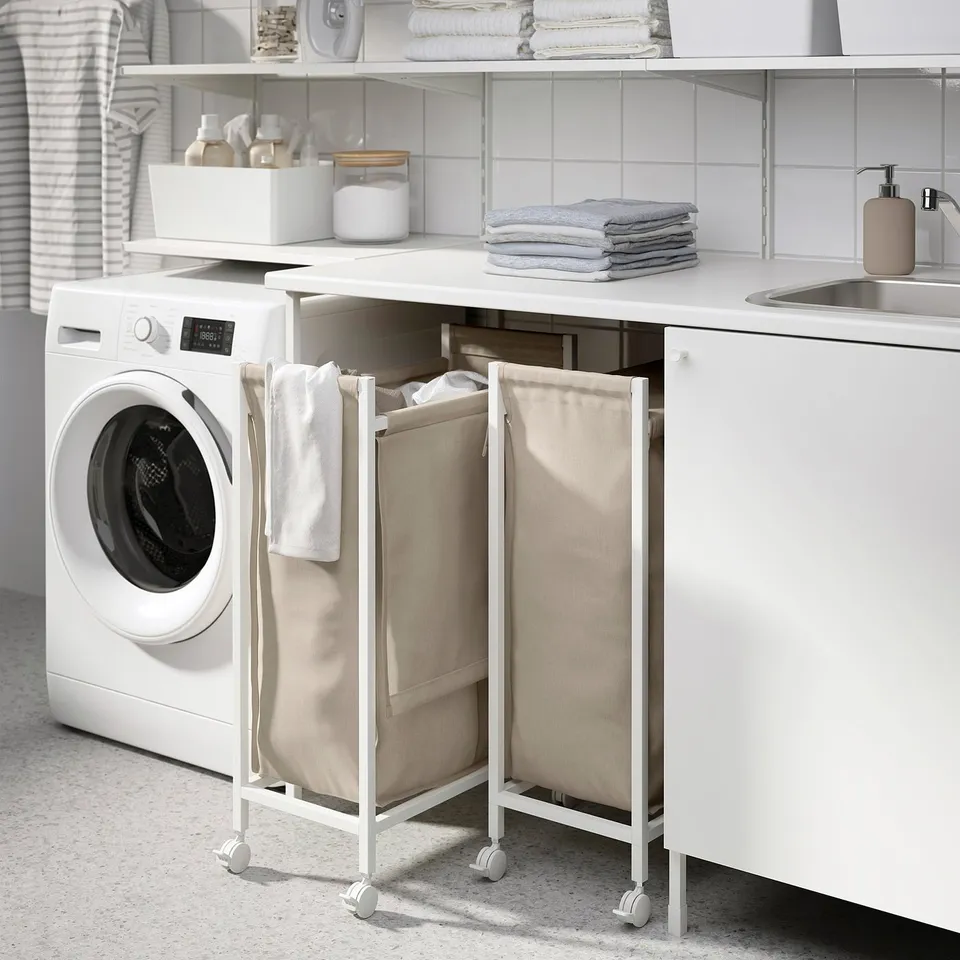 ENHET Laundry bag with castors, white, 80 l
