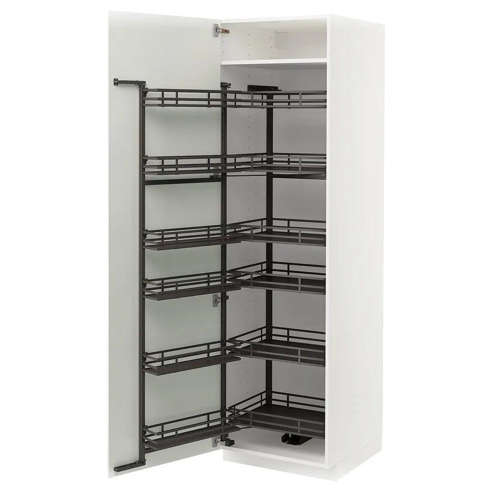 White METOD kitchen cabinet, featuring six pull-out shelves for storage.