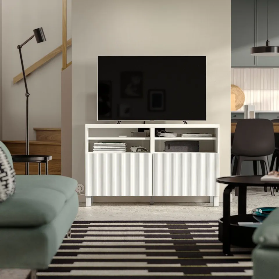 BESTÅ TV bench with doors, white/Förvaltare white, 120x42x74 cm