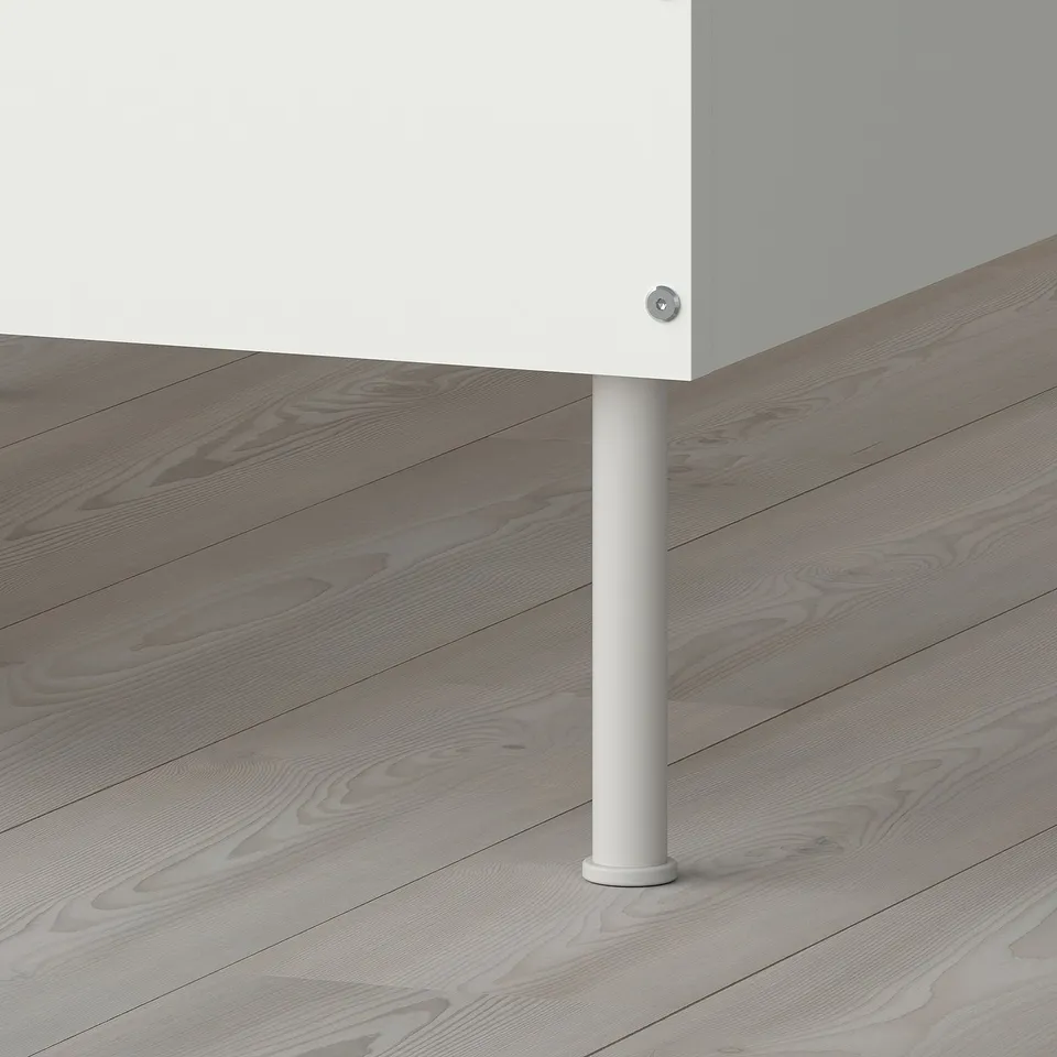 Close-up of sturdy bed leg, securely fastened. Modern design, high-quality materials.