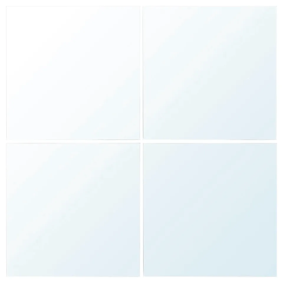 Four mirrors, neatly arranged, framed, with plastic film.