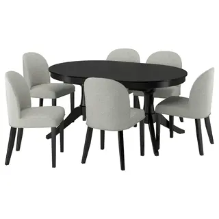 ROSENTORP / ROSENTORP table and 6 chairs, black/Tibbleby beige-grey black, 160/215x110 cm