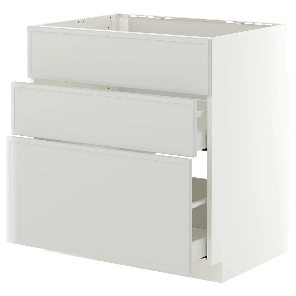 METOD / MAXIMERA Base cab f sink+3 fronts/2 drawers, white/Aspudden light grey, 80x60x80 cm