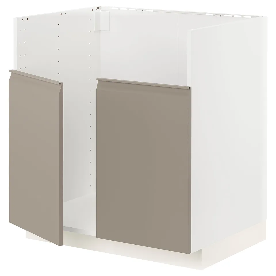 Modern kitchen unit: METOD in white, grey-beige door, integrated handle.