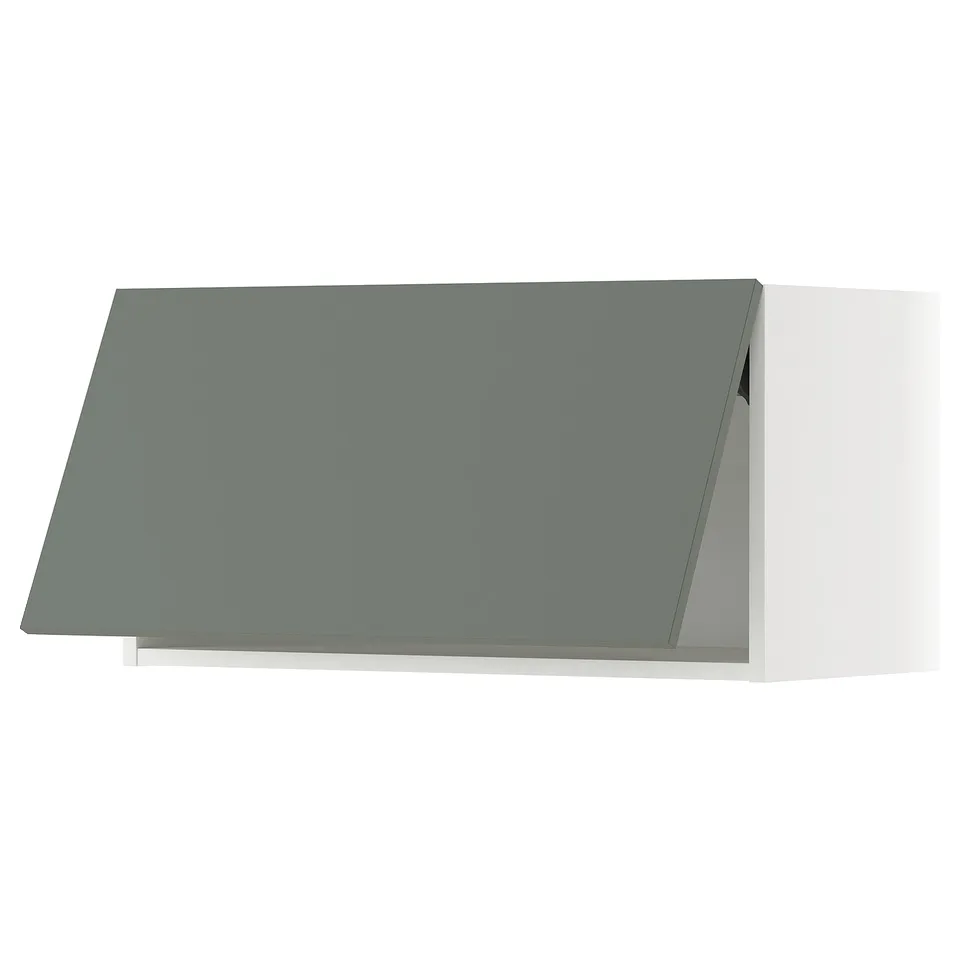 Modern grey-green kitchen cabinet, rectangular, flat-panel design.