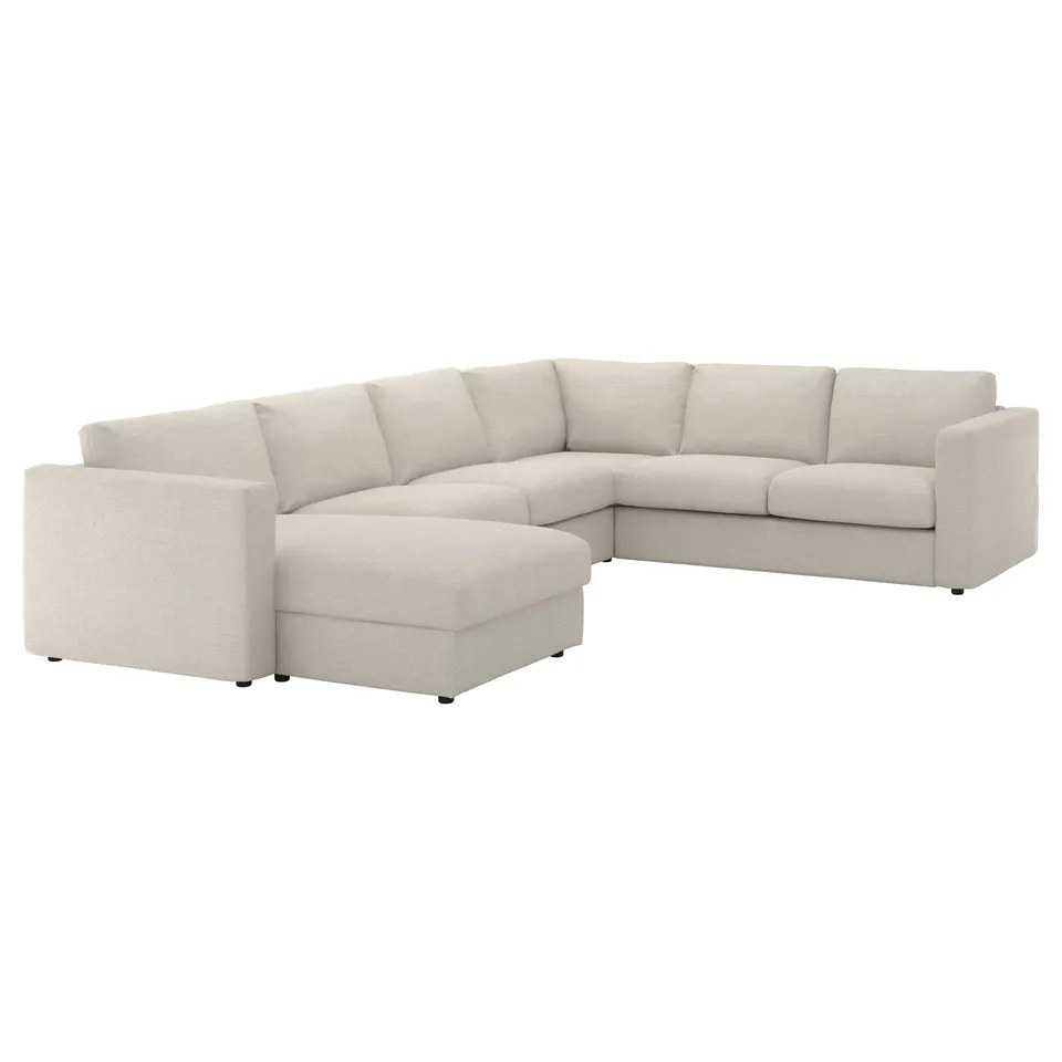 VIMLE beige modular sectional sofa, clean-lined & comfy, made from recycled polyester.