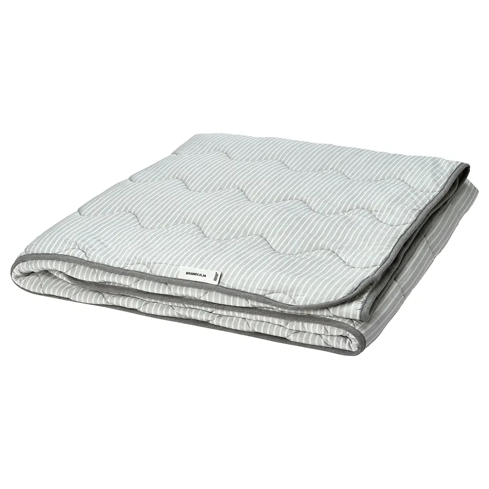 BRANDLILJA grey duvet, striped & soft jersey sides, rectangular, quilted design.
