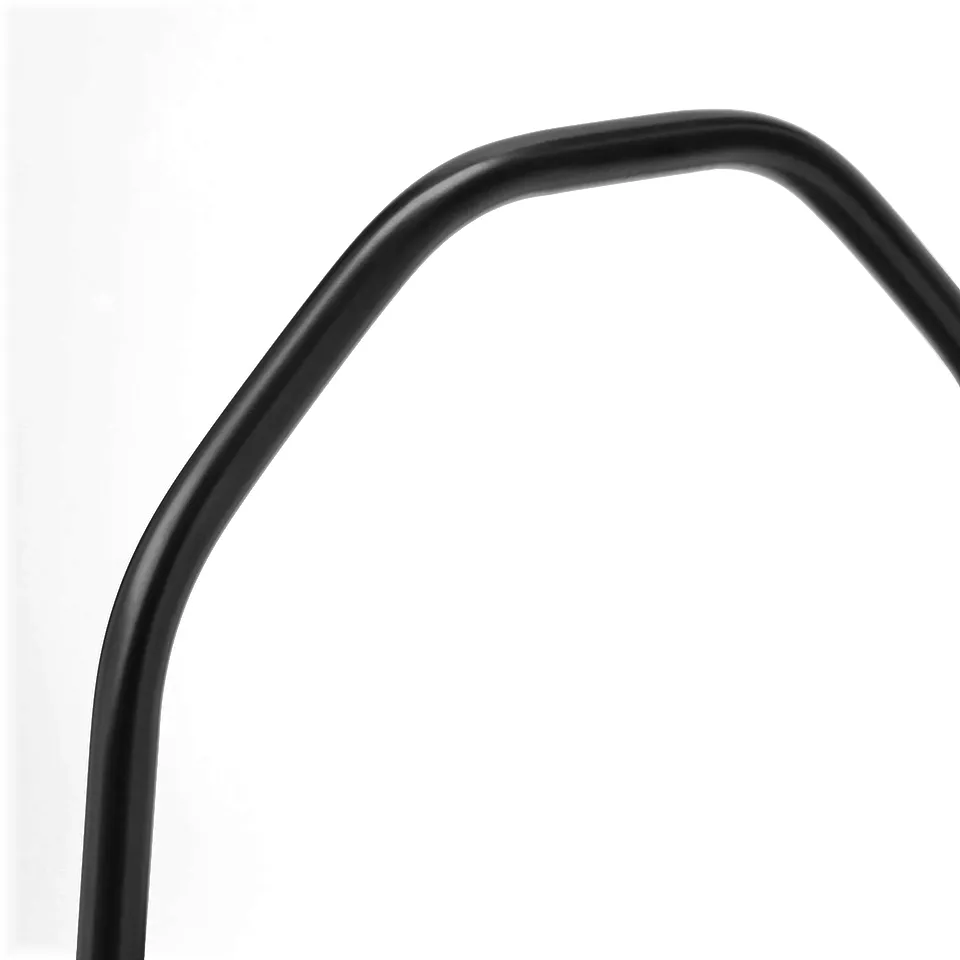 A sleek, black, circular handle on a side table. The smooth, curved design suggests high-quality, easy-to-clean, and durable material.