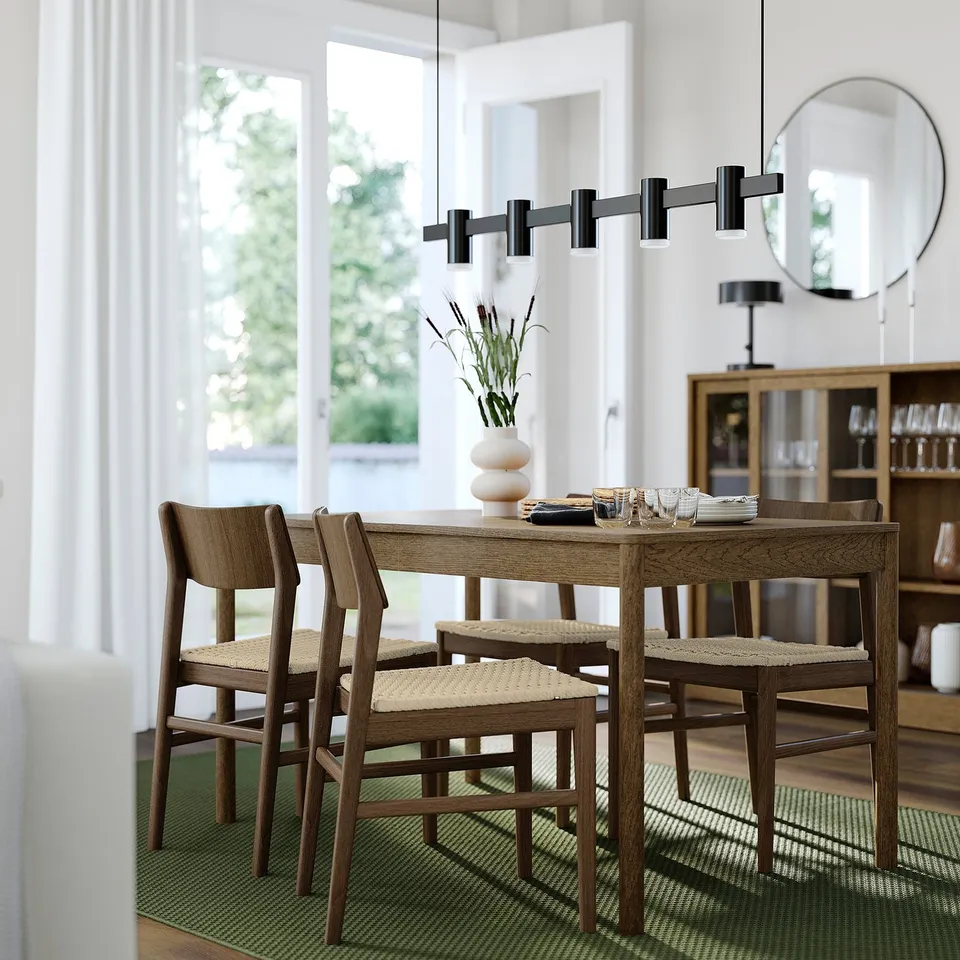 TONSTAD / SKANSNÄS Table and 4 chairs, brown stained oak veneer/brown beech, 140/196x85 cm