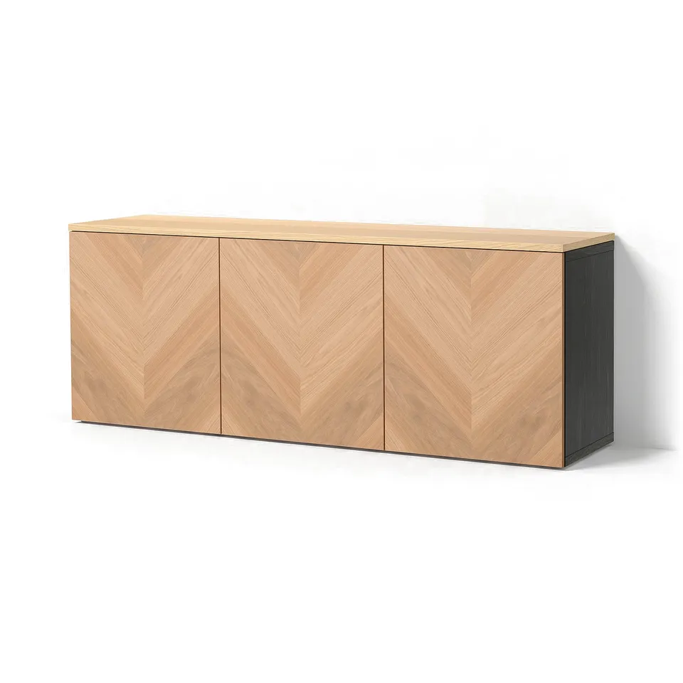 BESTÅ Wall-mounted cabinet combination, black-brown Hedeviken/oak veneer, 180x42x66 cm