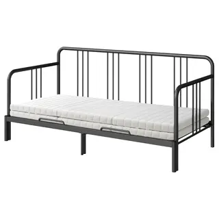 FYRESDAL day-bed with 2 mattresses, black/Ånnfjället super firm, Length 207 x Width 88 x Height 94 cm