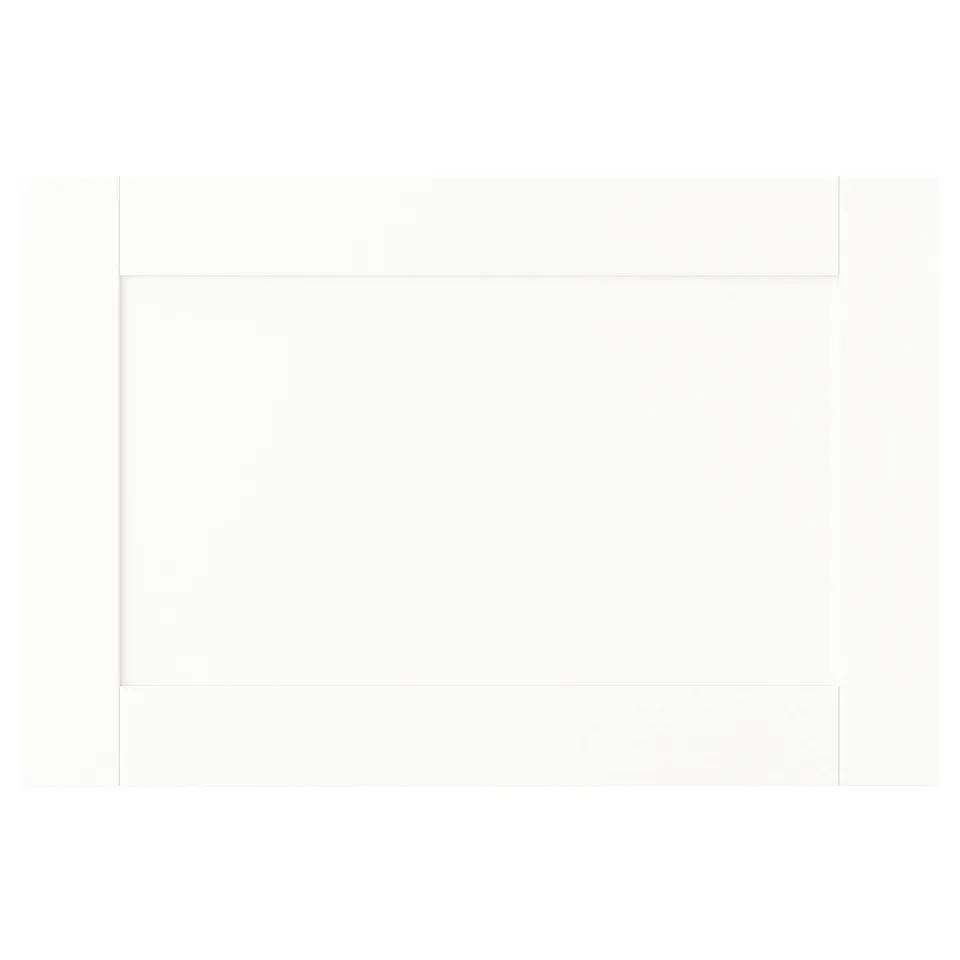 SANNIDAL white wardrobe door. Simple, rectangular design for platsa storage. Made of particle and fiberboard.