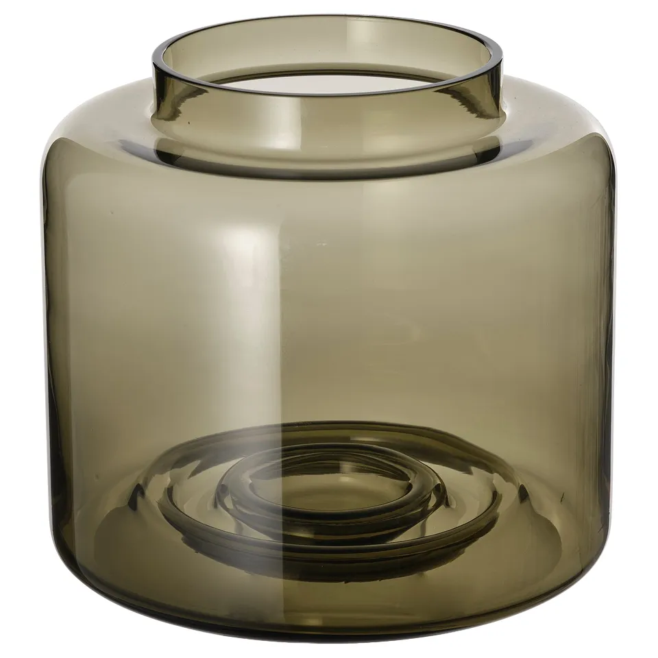KONSTFULL vase, olive green, rounded glass, simple elegant design.
