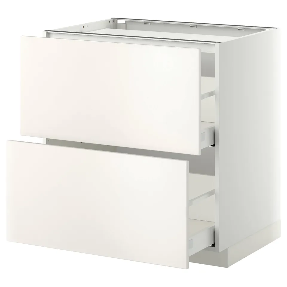 A white ikea METOD kitchen cabinet with smooth, modern design and built-in drawers.