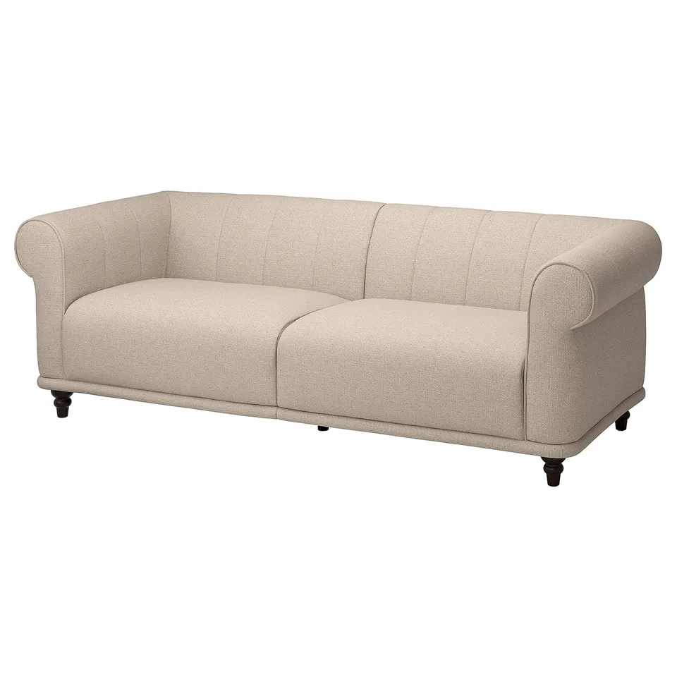 VISKAFORS sofa: cream, rolled arms, tufted, classic design.
