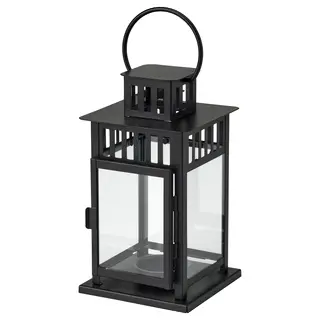 BORRBY lantern for tealight, in/outdoor black, 20 cm