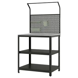 GRILLSKÄR kitchen island w back panel, stainless steel/outdoor, 86x61x176 cm