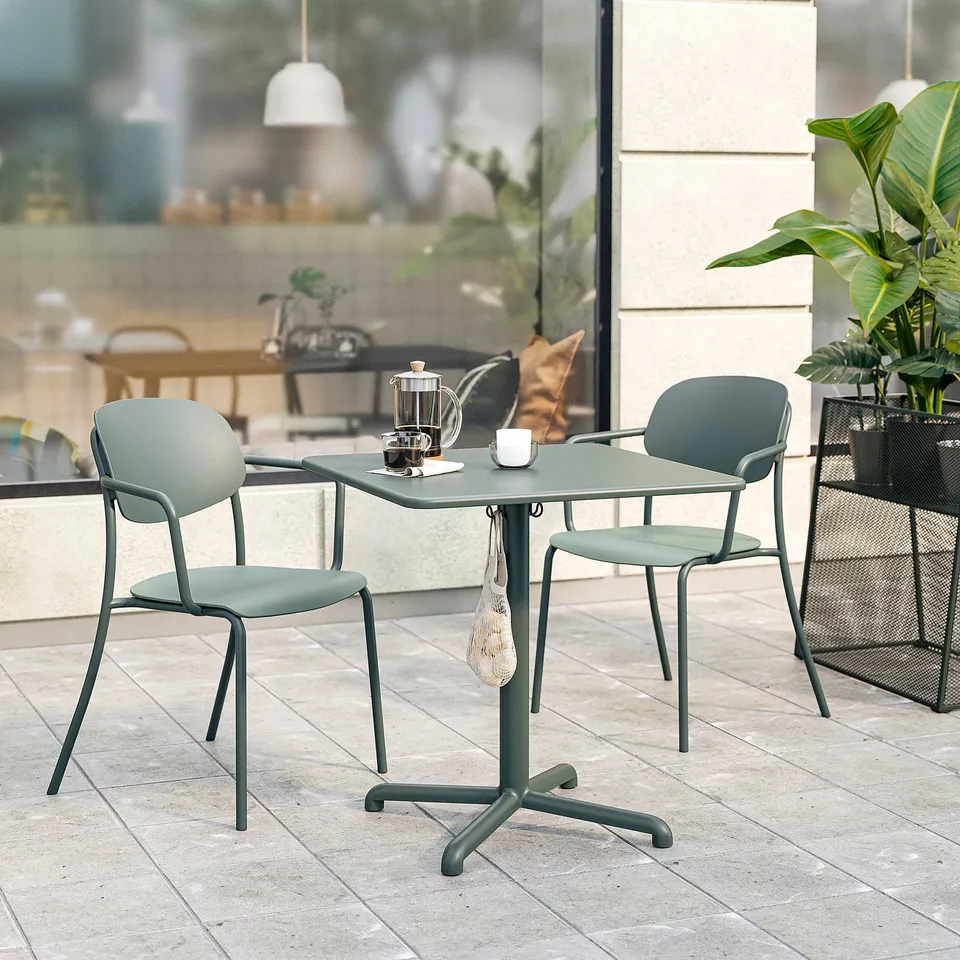 VISINGSÖ / VISINGSÖ Table and 2 chairs, outdoor deep green/deep green Kuddarna light grey-beige, 70x70 cm