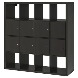 KALLAX shelving unit, with 8 doors/black-brown, 147x147 cm