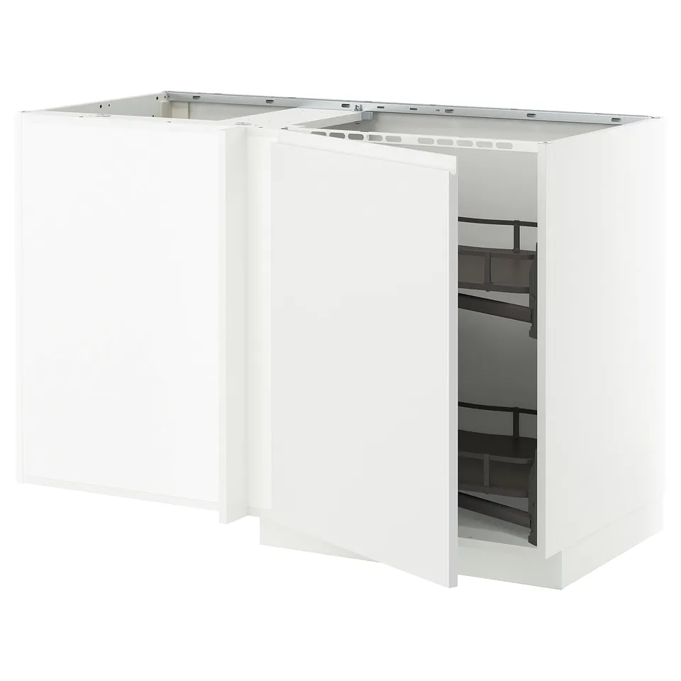 Minimalist white modern kitchen unit; ikea METOD with pull-out shelves.