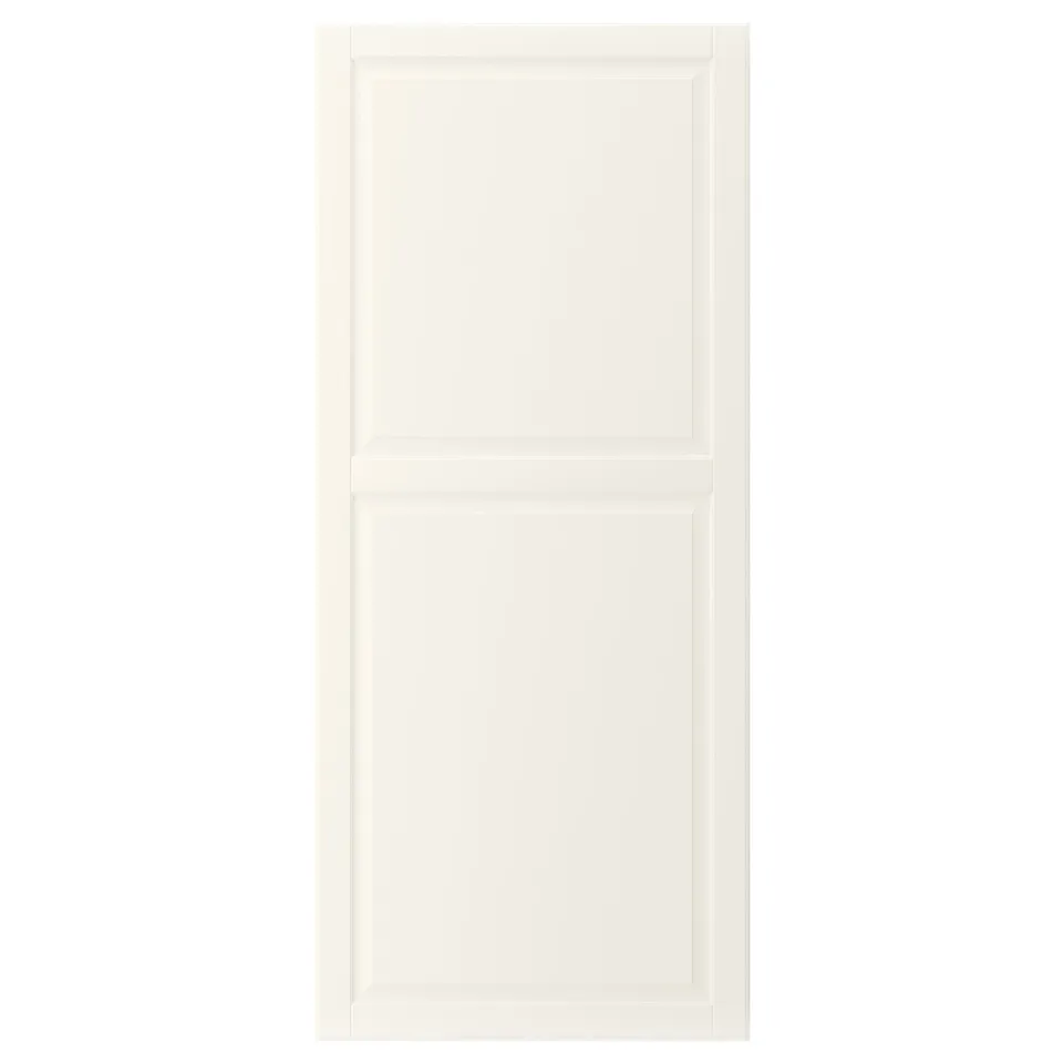An off-white BODBYN cabinet door with a smooth, bevelled panel design and a classic, rectangular shape.