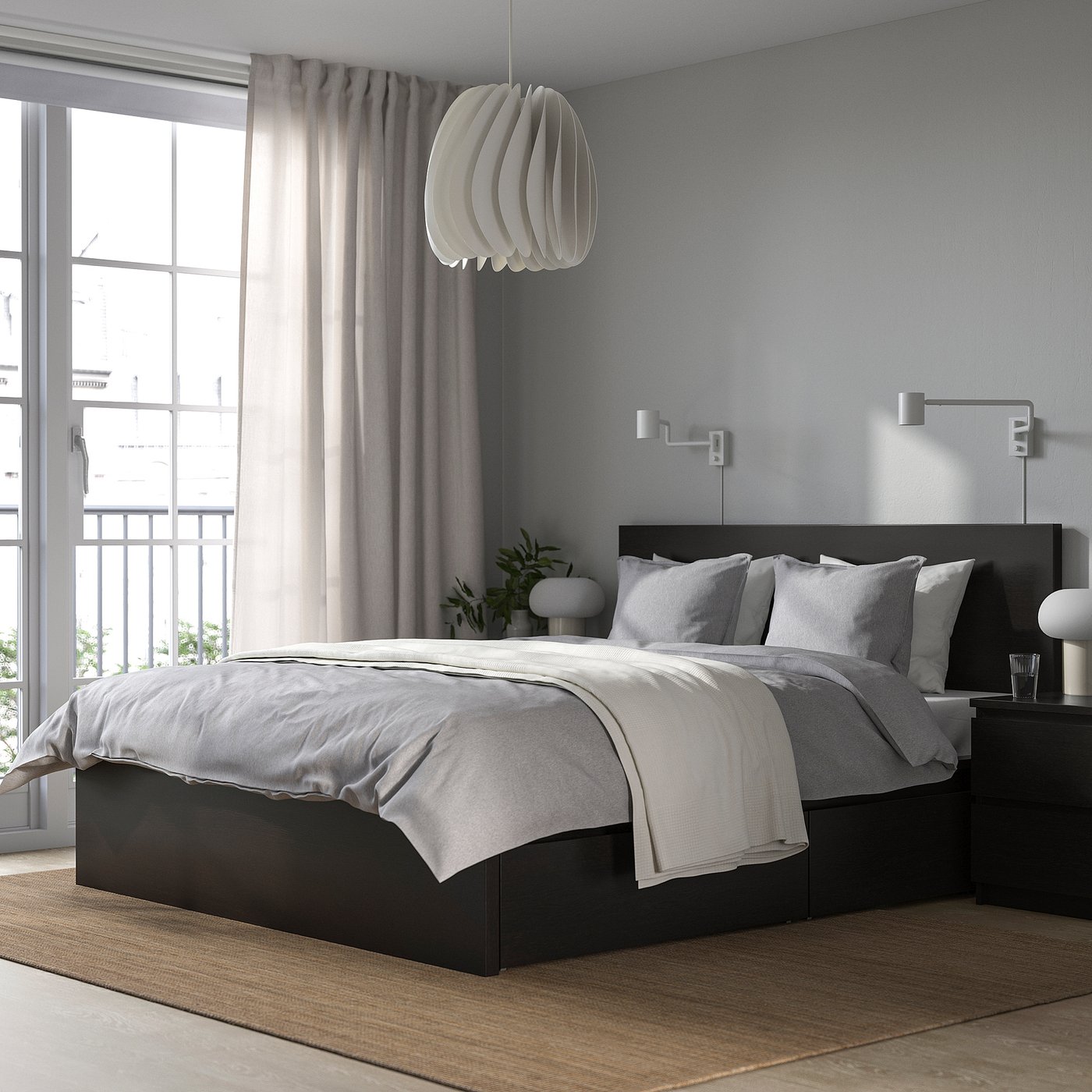 part: MALM bed frame, high, w 2 storage boxes