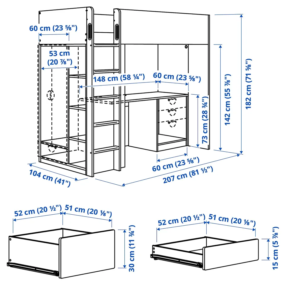 Illustration with measurements for the product: SMÅSTAD.