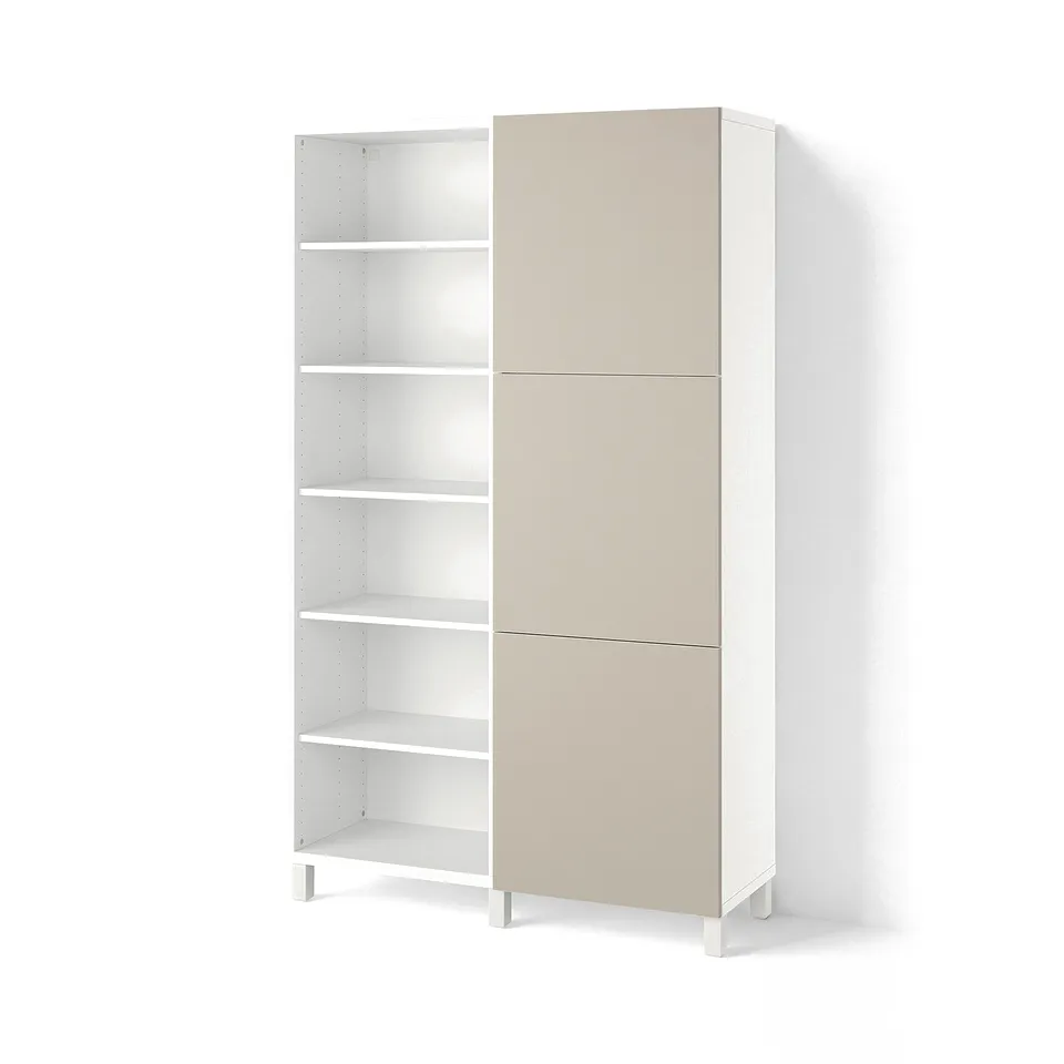 BESTÅ Storage combination with doors, white/Lappviken/Stubbarp light grey-beige, 120x42x202 cm