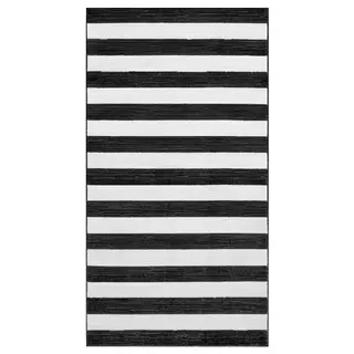 ELSYSTEM rug, low pile, black/white/stripe, 80x150 cm