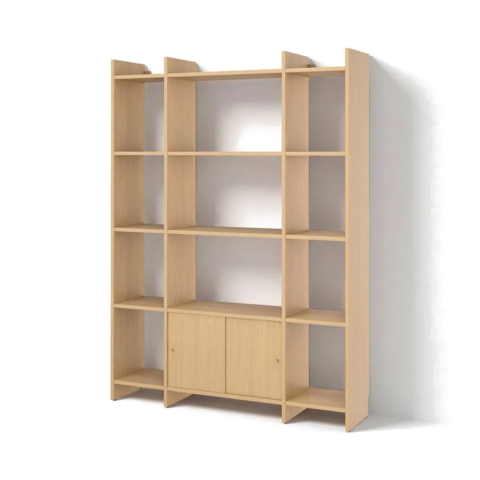 LÅDMAKARE Storage combination w sliding doors, with shelves/oak effect, 158x35x212 cm