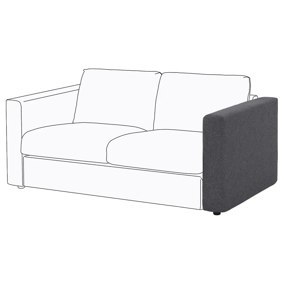 A VIMLE sofa with a sleek design. It a white seat and back with a dark grey armrest made of durable polyester fabric with a wool feel.