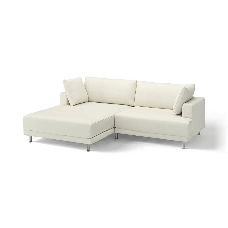A modern cream-colored l-shaped sectional sofa with clean lines and plush cushions for ultimate comfort.