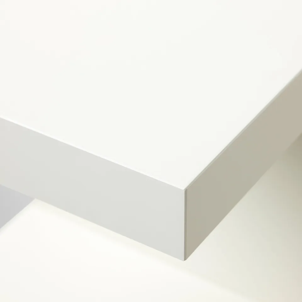 White wall-mounted shelf, sleek and minimalist design, high-quality materials.