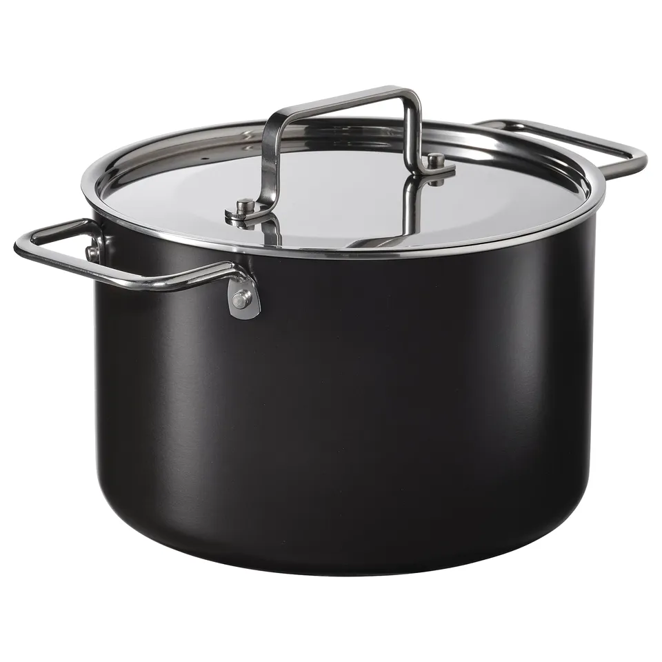 GULDÖRING Pot with lid, non-stick coating stainless steel/black-grey, 3 l
