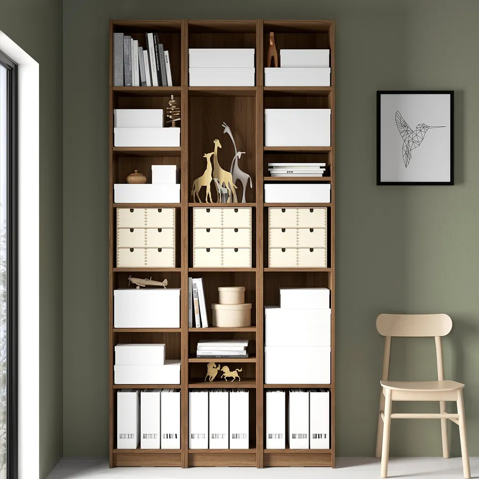 BILLY bookcase with decor & chair, wall art