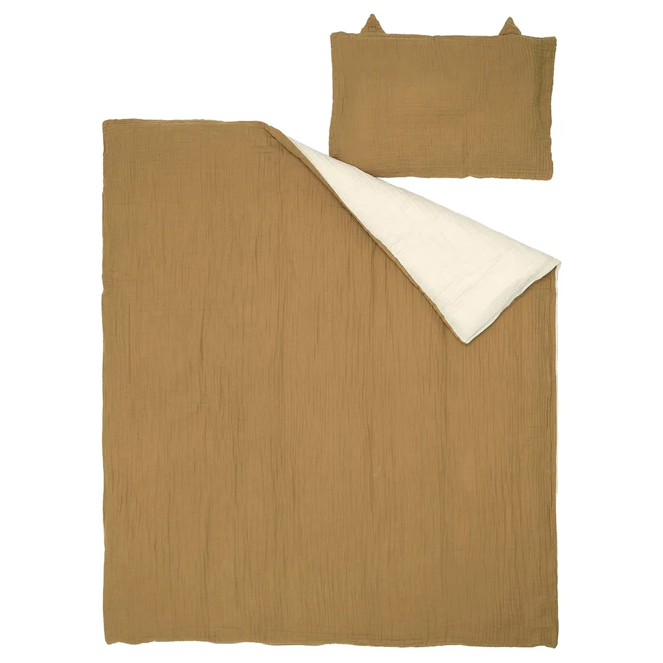GULDVÄVARE 3-piece bedlinen set for cot, dark yellow/beige, 60x120 cm