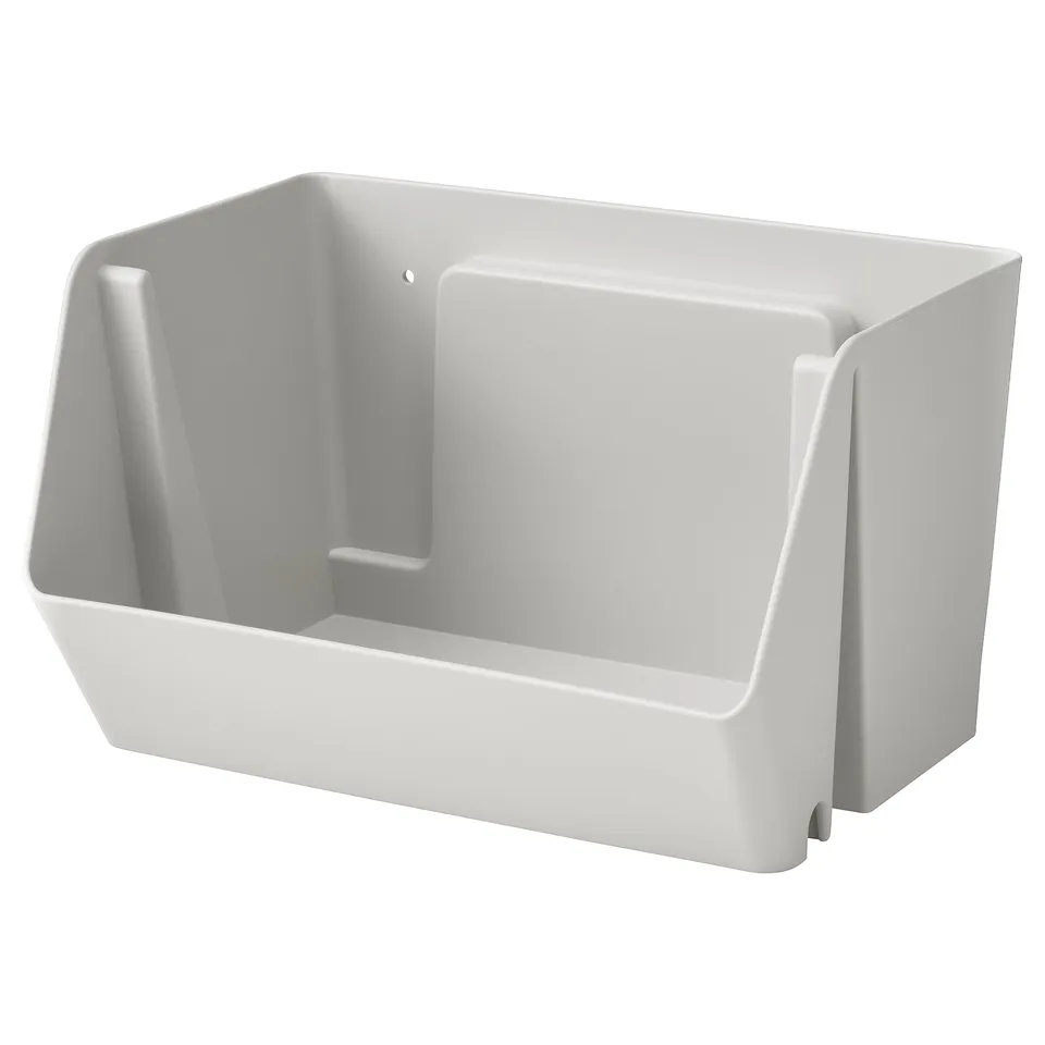 A FODERTRÅG desk organiser in white. Its rectangular, with a single compartment and handles on both sides. Made from recycled plastic.