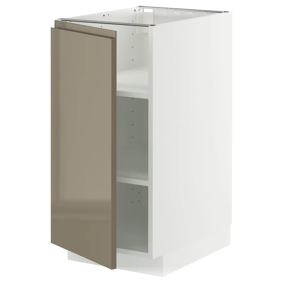 METOD kitchen cabinet, dark grey-brown, glossy finish, adjustable shelves, left-side hinge.