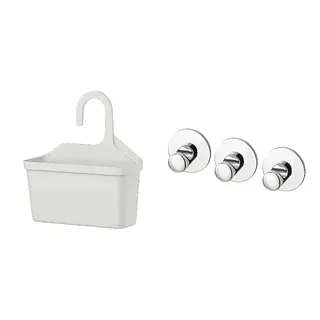 SKOGHALL/TÅNGHÄLLAN set: shower basket + hook, self-adhesive