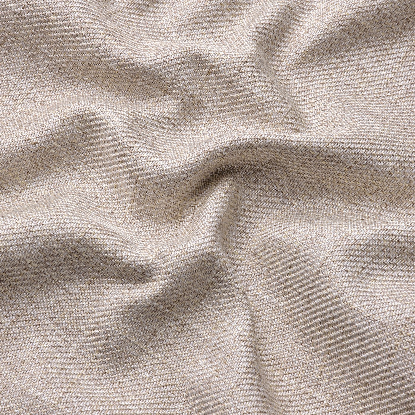 Texture close-up reveals intricate weave of beige, off-white fabric. Soft, durable, high-quality upholstery.