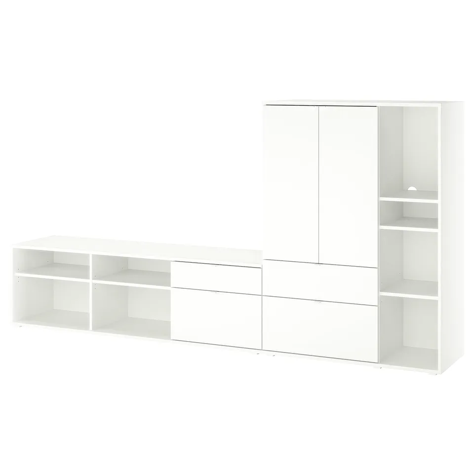 White VIHALS storage - shelves & drawers for modern organisation.